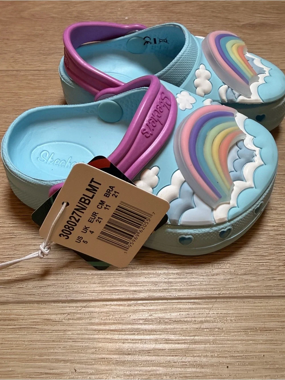 Skechers Foamies Rainbow Lights Clogs Toddler Girls Size 5 NWT